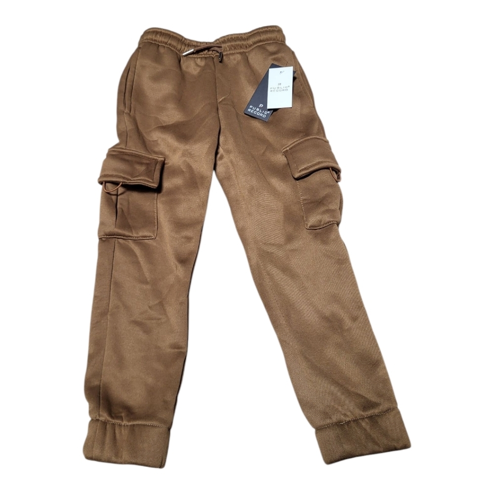 NWT Kids Brown Sweatpants with Straight Leg Design and Cargo Pockets - Size 6L
